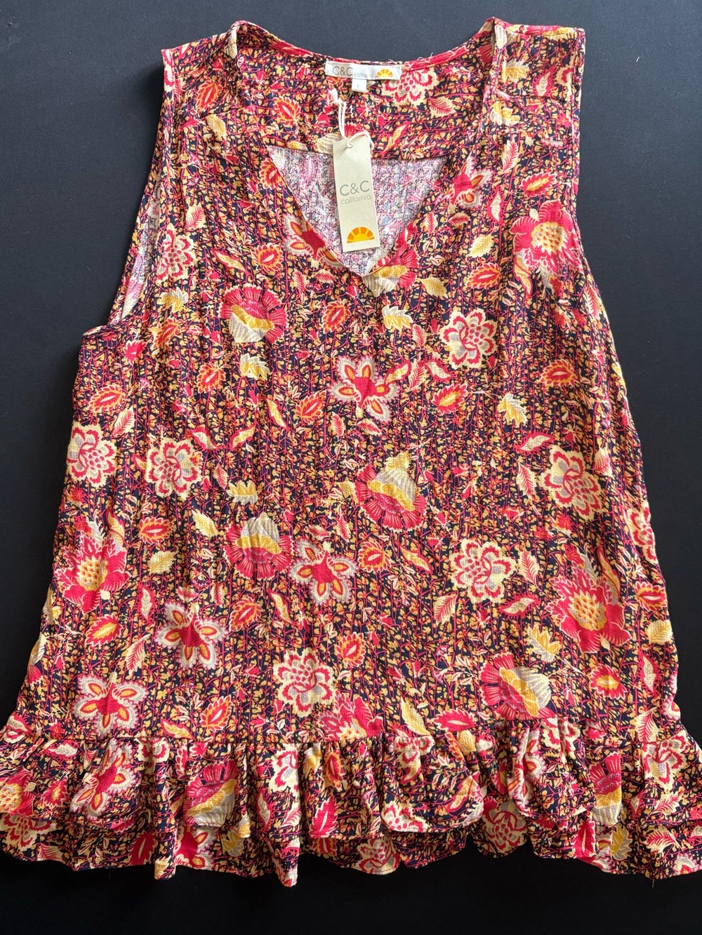 NWT Boho Floral Viscose Top in Pink and Cream